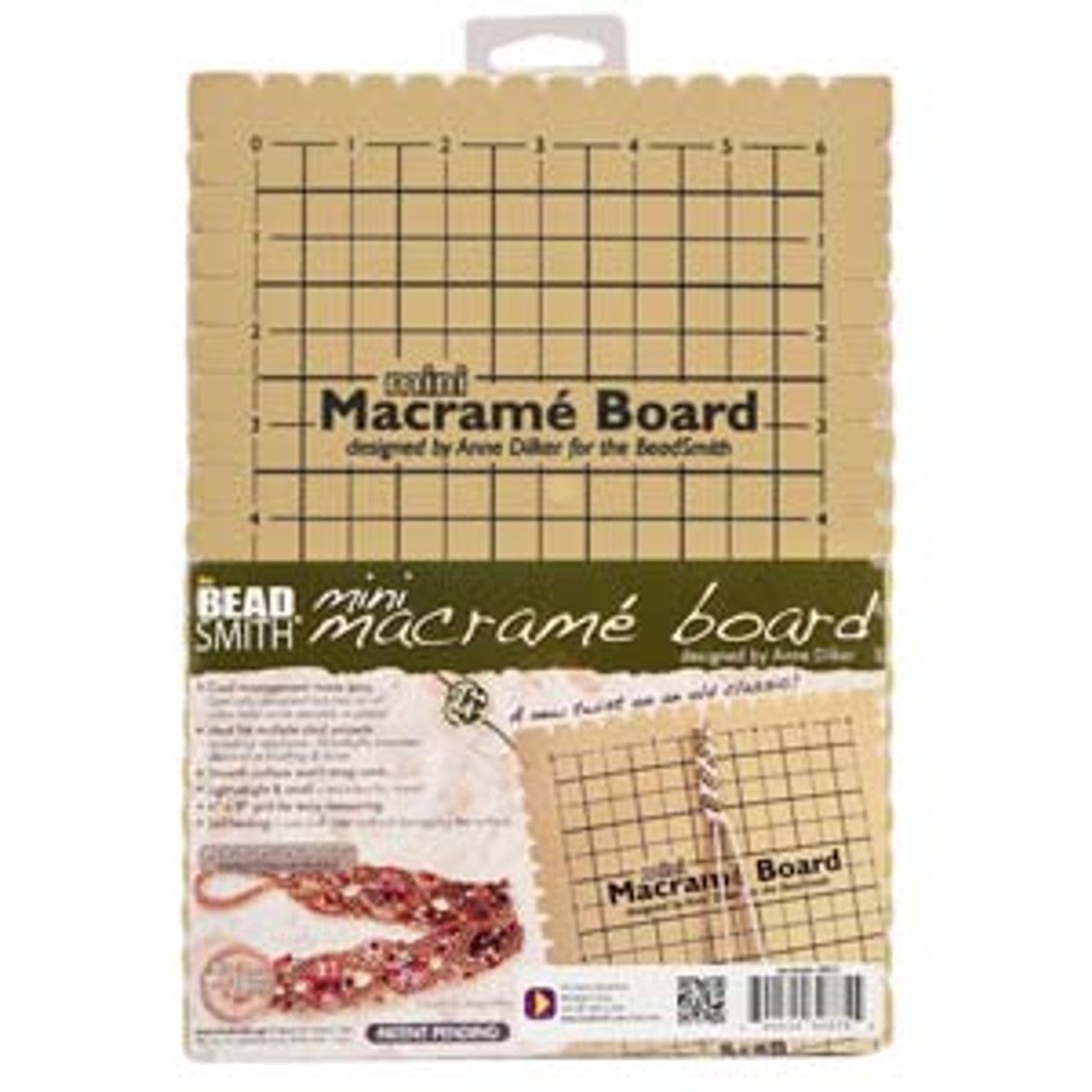 The Beadsmith Mini Macrame Board, 7.5 x 10.5 inches, 0.5-inch-Thick Foam, 6  x 9 Grid for Measuring, Bracelet Project with Instructions Included