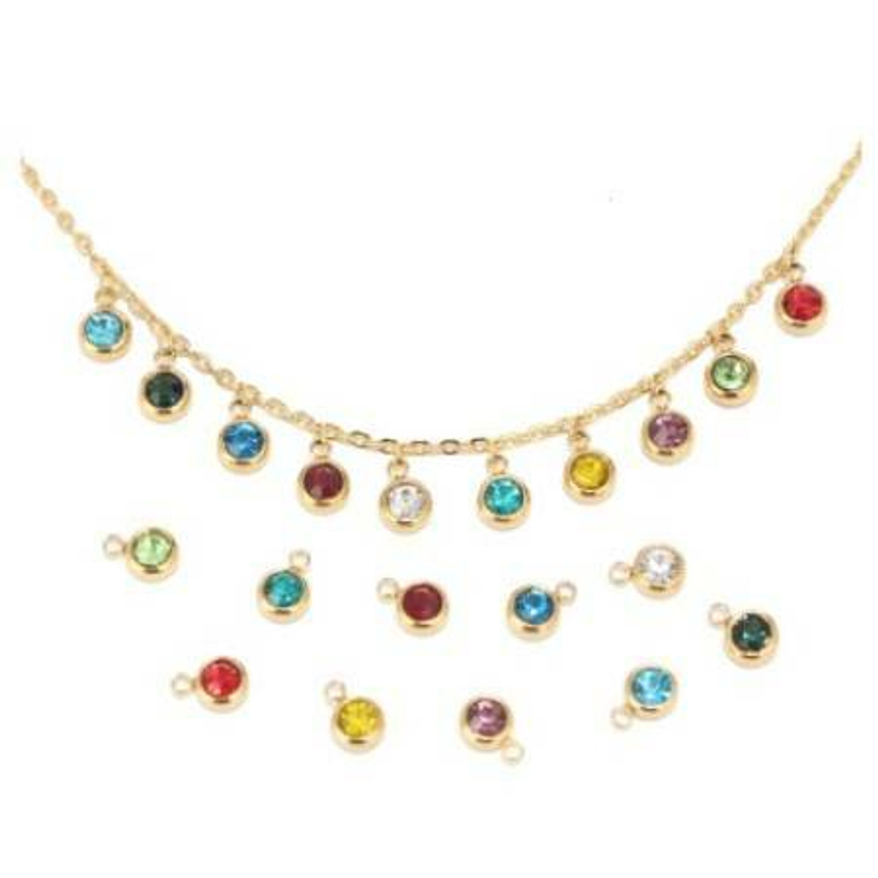 MINI CHARMS Crystal Birthstone Colors MIX 6.5mm Gold Plated (Pack of 12)