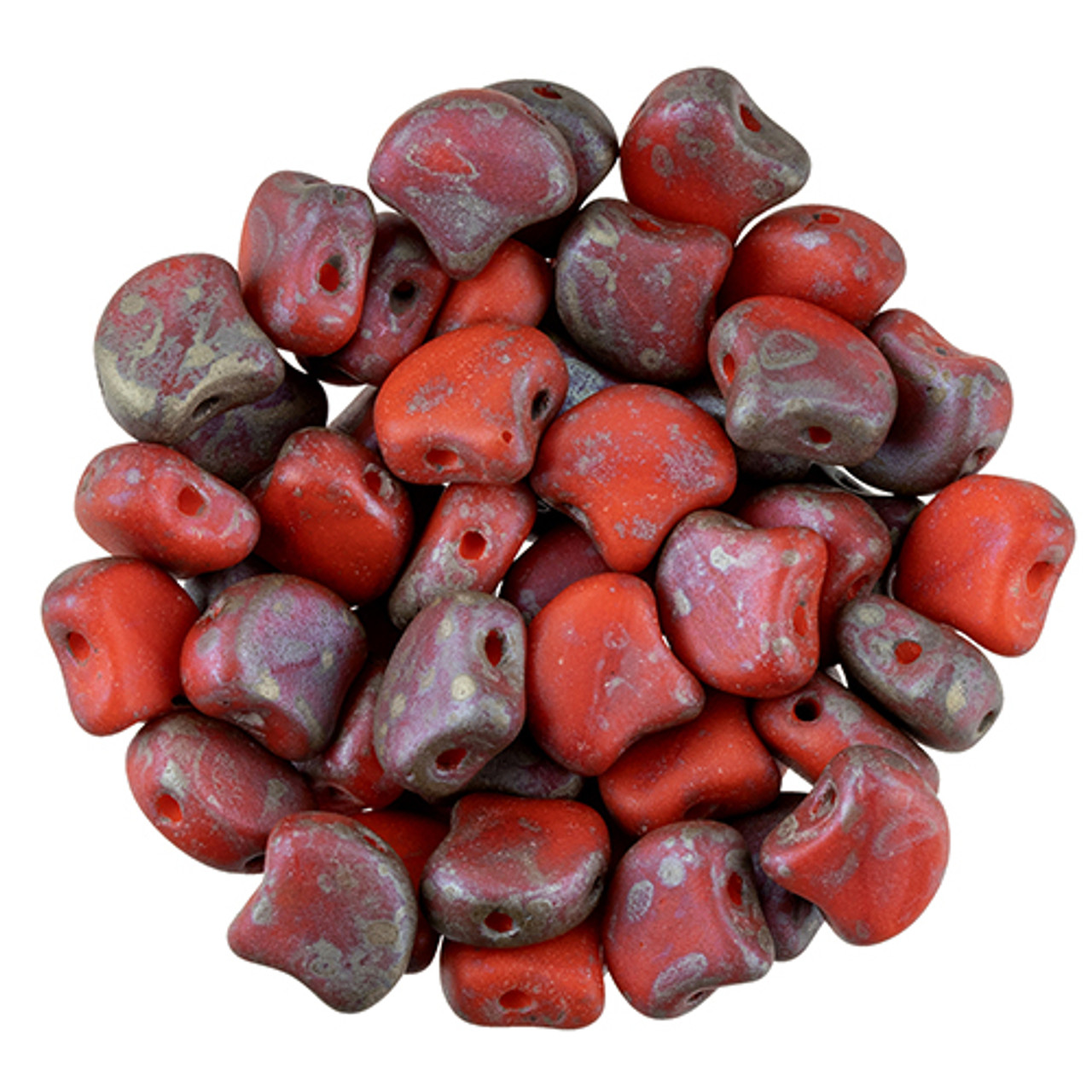 2-Hole GINKGO LEAF Czech Glass Beads Opaque Lt Red - Rembrandt (2.5 tube)