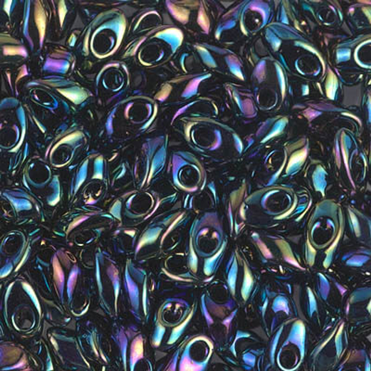 12x2mm opaque met. iris vari blue twist bugle beads Miyuki TW455 25gm ~420  beads