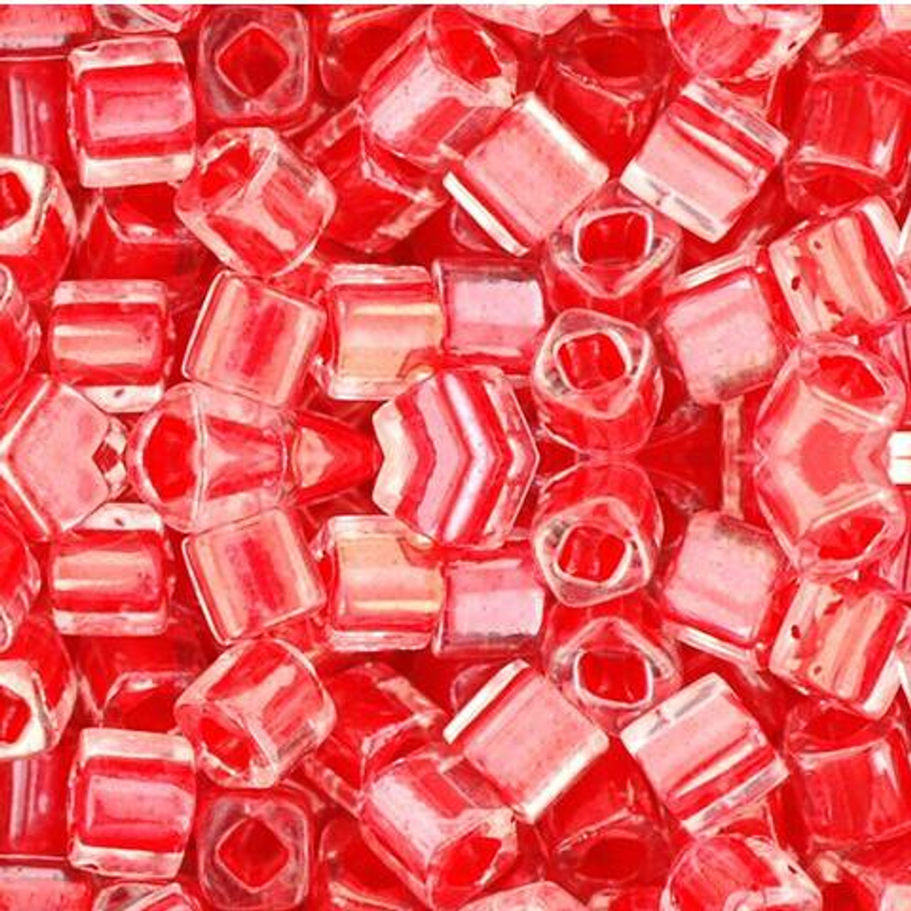 Toho CUBE Seed Beads 4mm CRYSTAL TOMATO LINED 2.5 Tube