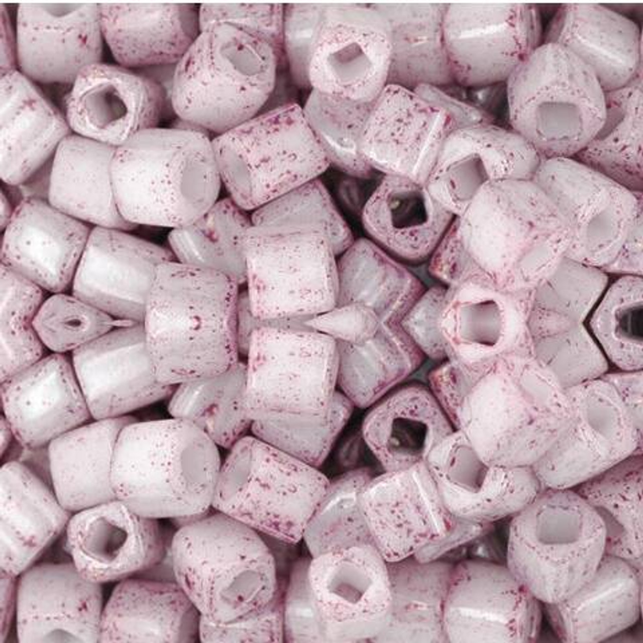 Toho CUBE Seed Beads 4mm MARBLED OPAQUE WHITE PINK 2.5 Tube