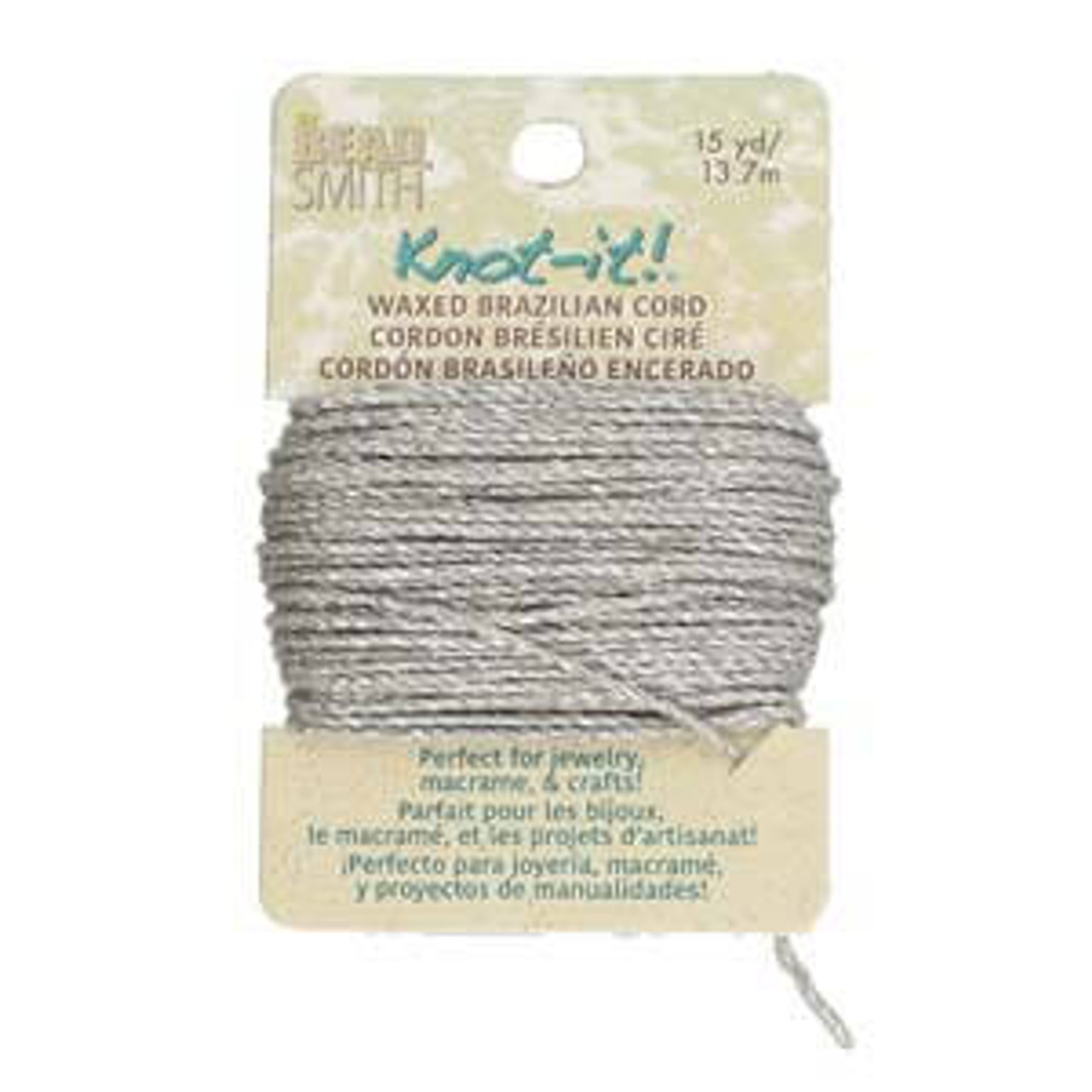 Knot It Waxed Brazilian Polyester Cord METALLIC SILVER-15 Yards