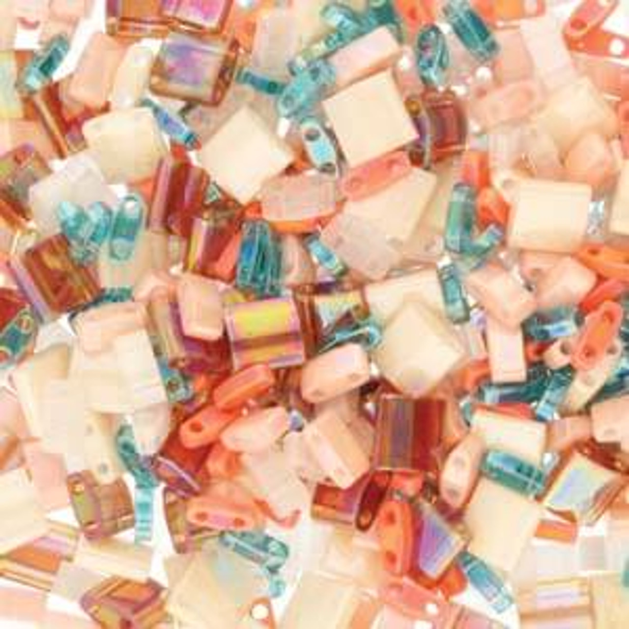 Beadthoven 160pcs 8 Colors Glitter Tila Tile Beads Mixed Transparent 2-Hole  Glass Seed Beads 5x4.5-5.5mm Flat Rectangle Carrier Beads for DIY