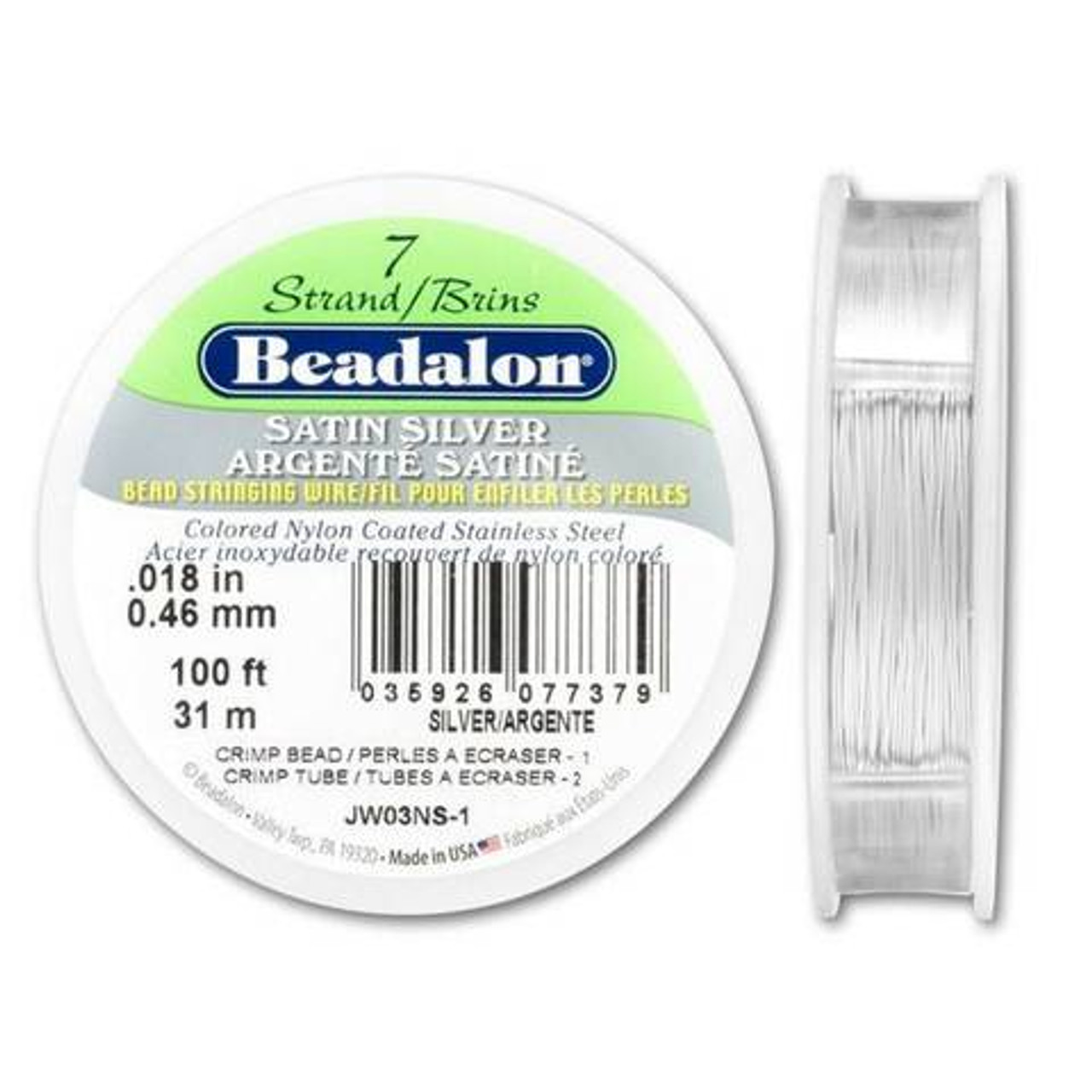 61-813-19-77 Beadalon Beading Wire, 19 Strand, 0.015, 30' Spool - Silver  Satin - Rings & Things