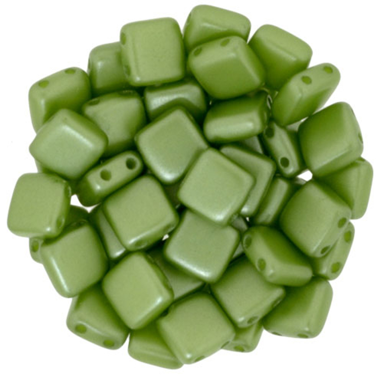 JK-7627 - Czech Glass 2 Hole Tile Beads, Matte Olive With Gold, 6mm