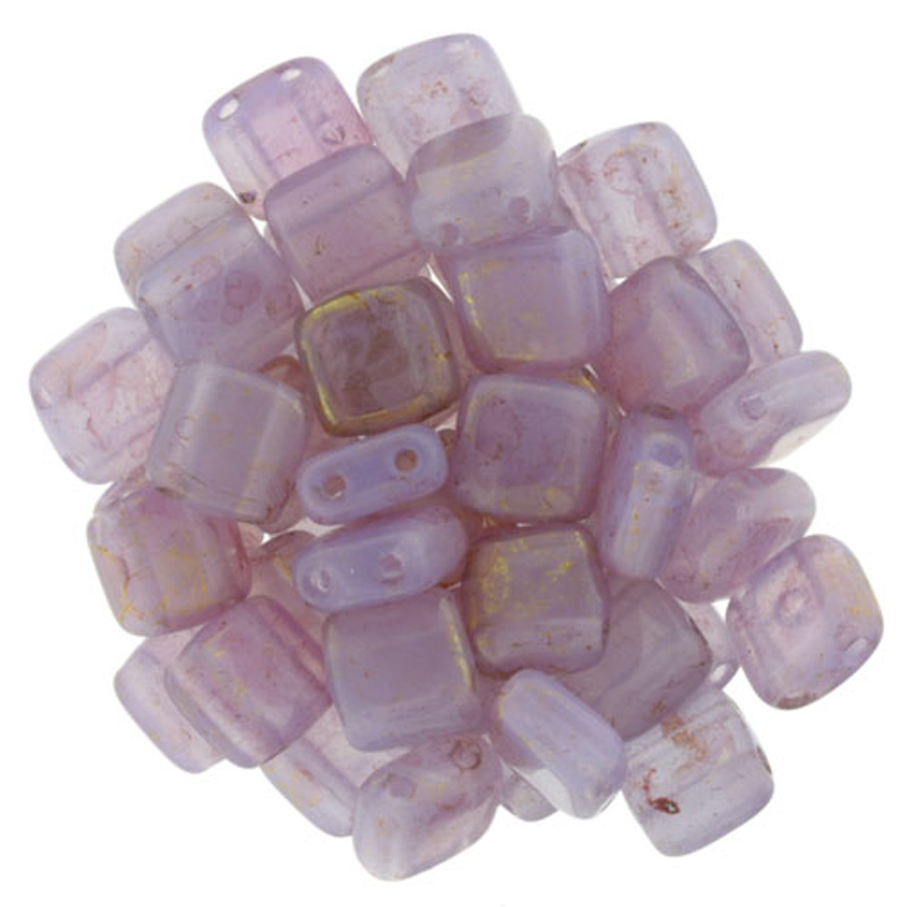 50 CzechMates 6mm Two Hole Tile Beads Milky Turquoise Pink Topaz Luste