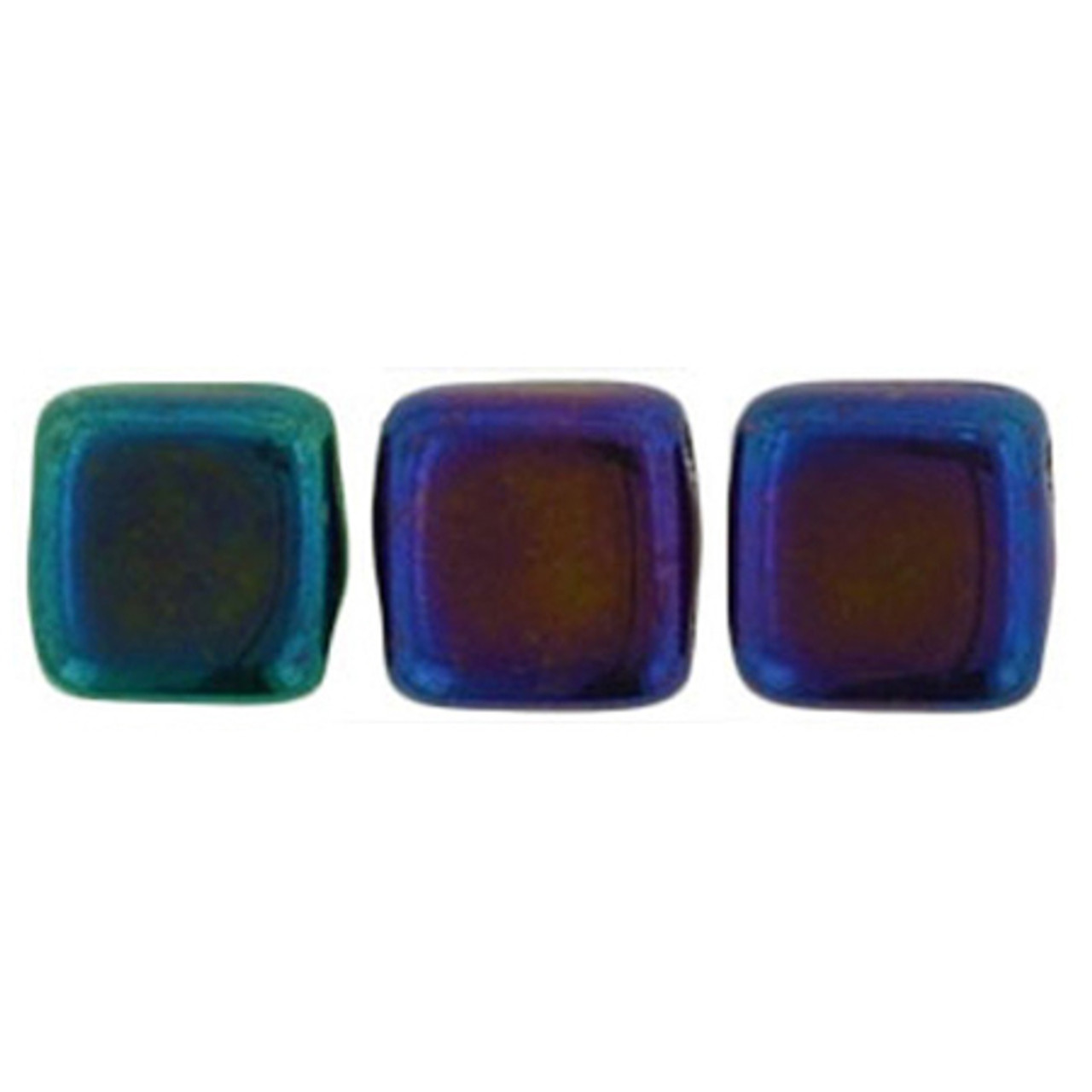 6mm 2-Hole Matte Iris Blue Tile Beads - 50pk - Off the Beaded Path
