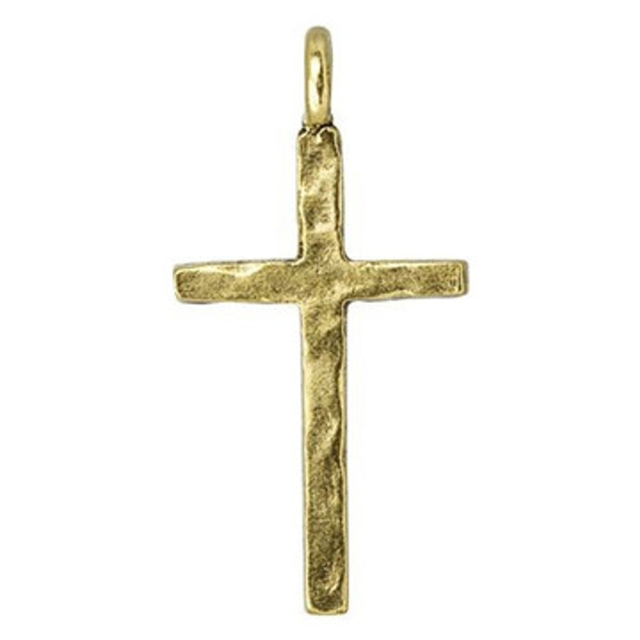 NUNN DESIGN Hammered Traditional Cross Charm Antique Gold Plated Pewter