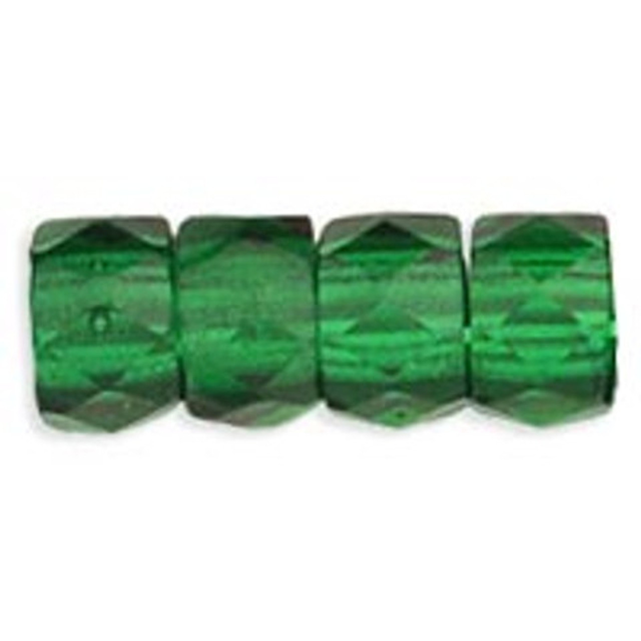 Faceted Large Hole Crow Beads GREEN EMERALD 6x4mm Czech Glass (Strand of 25)