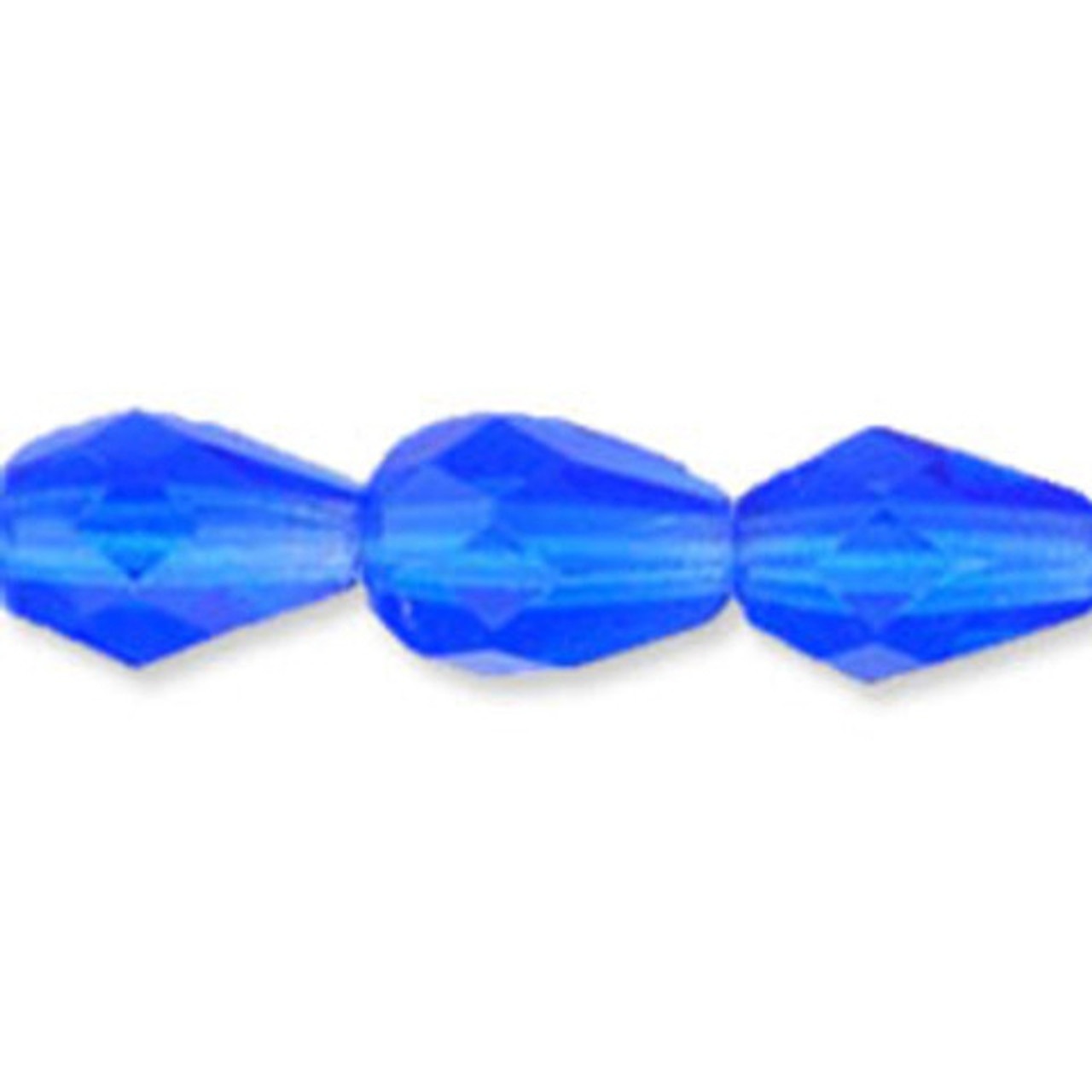 Faceted Vertical Teardrop Beads Czech Glass Firepolish SAPPHIRE 7x5mm  (25pcs)