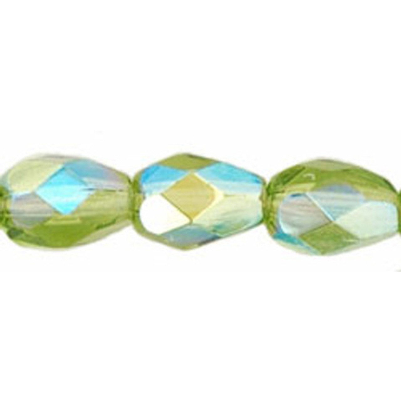 Faceted Vertical Teardrop Beads Czech Glass OLIVINE AB