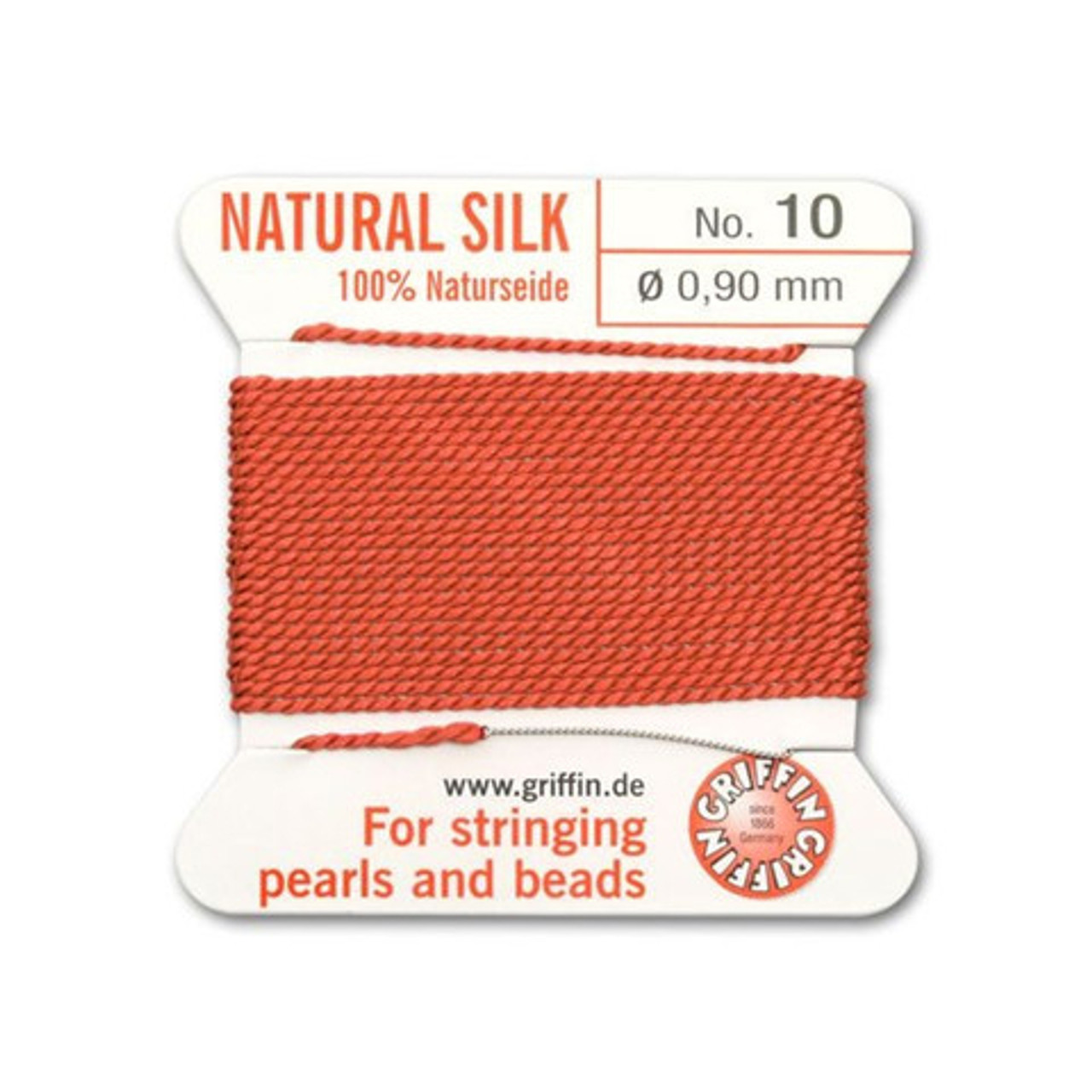 Griffin Natural Silk Bead Cord No.10 CORAL EUREKA CRYSTAL BEADS