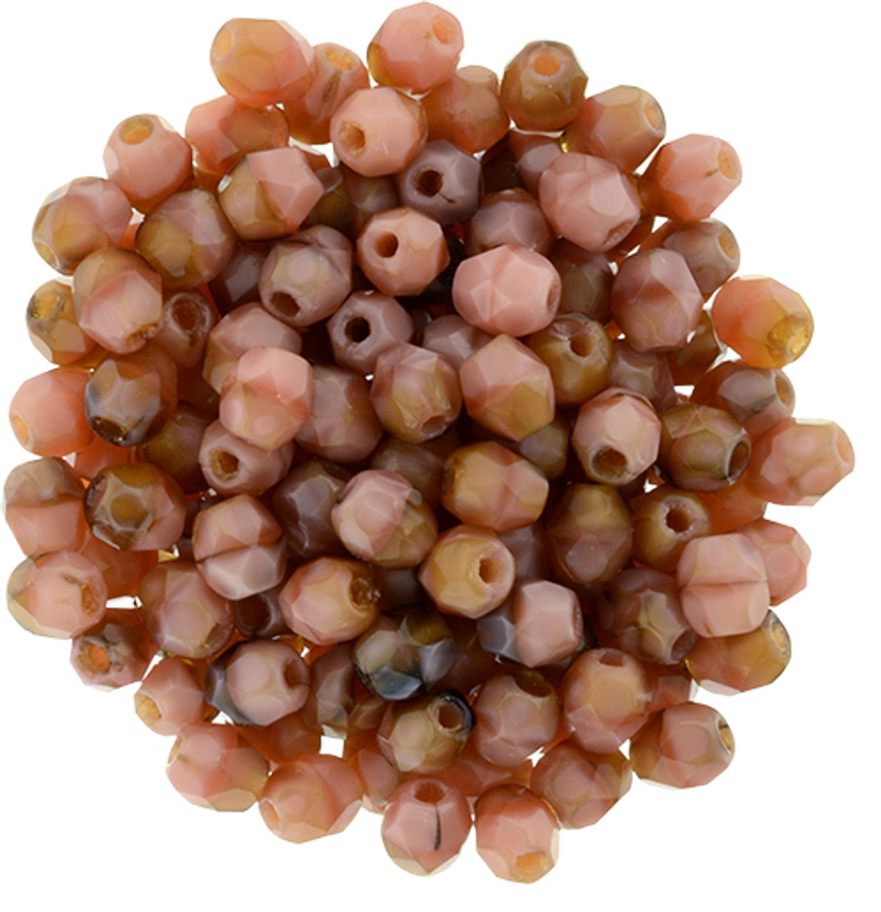 Czech Glass FIREPOLISH Beads 4mm CORAL PINK BROWN