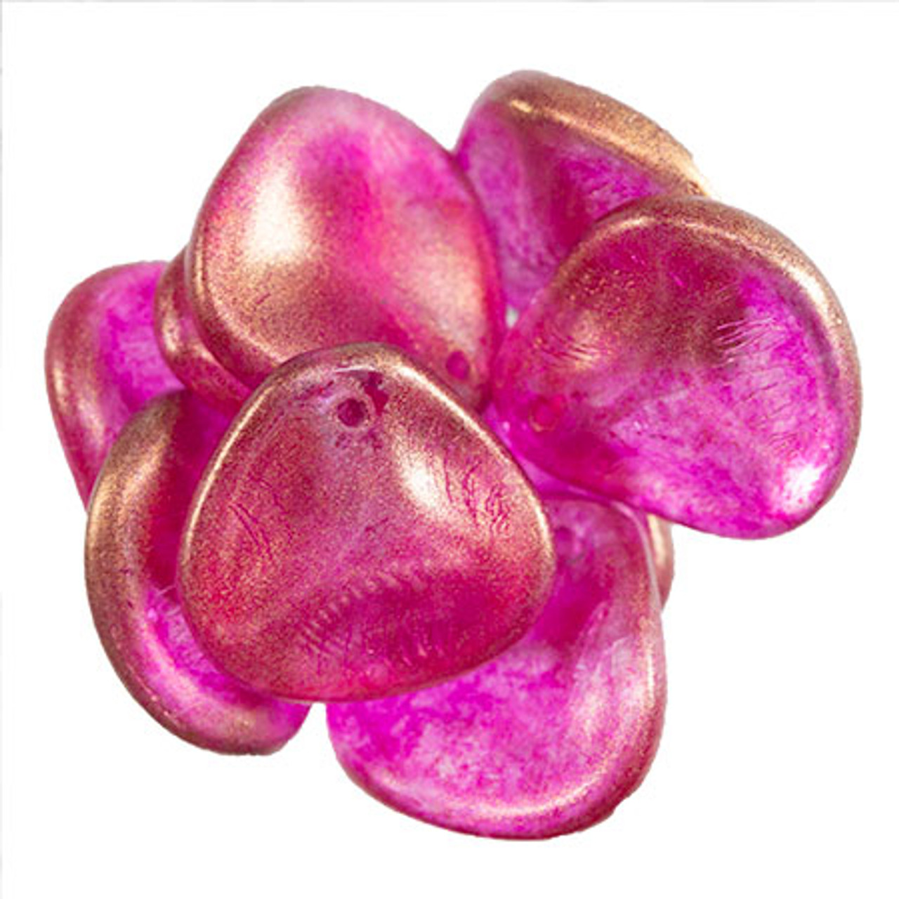 Rose Petal Czech Glass Beads 14x13mm HALO MADDER ROSE (Strand of 25)