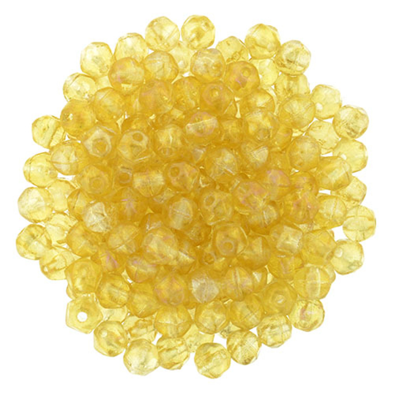 Crystal Yellow Luster coated, Czech Fire Polished Round Faceted Glass -  Crystals and Beads for Friends