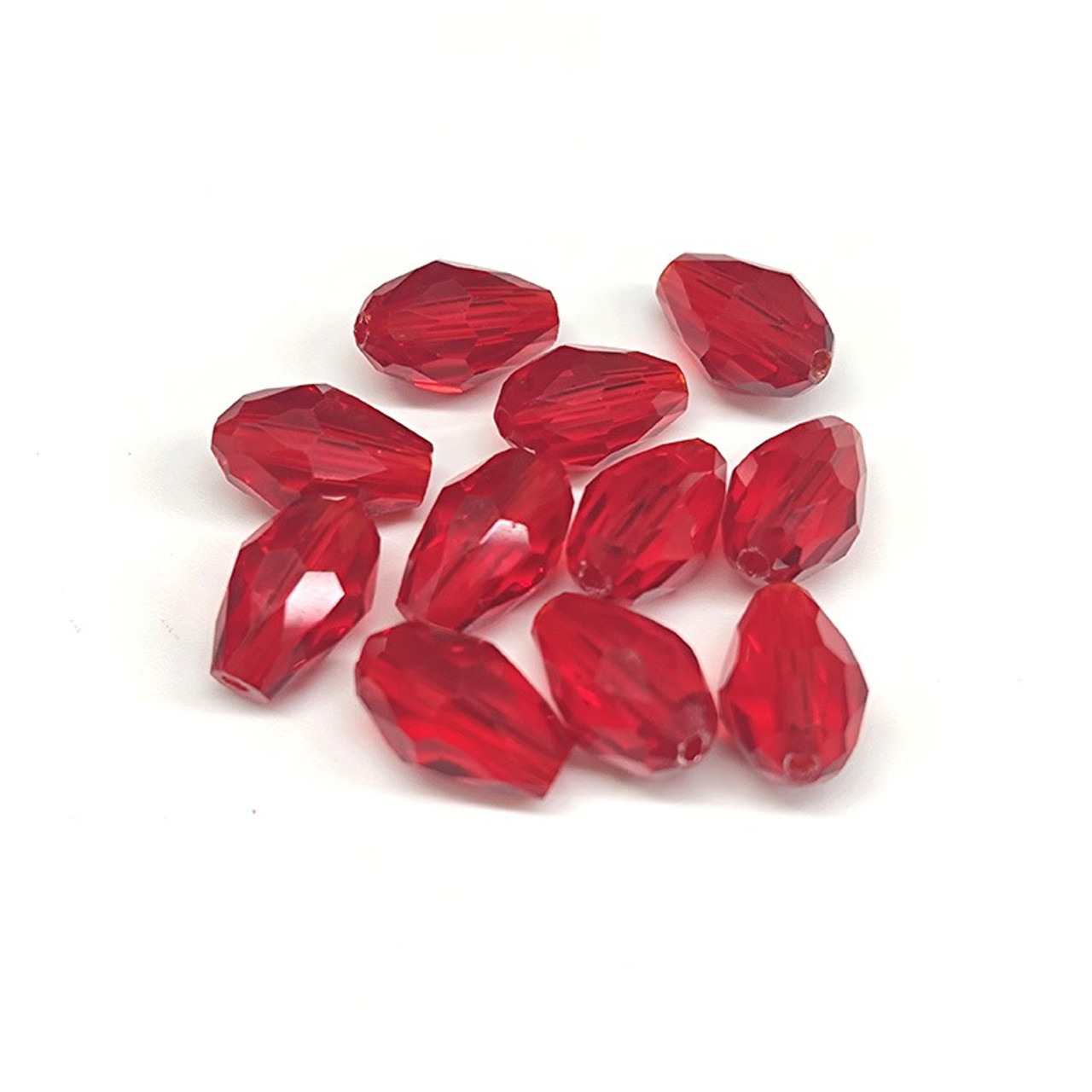 29 12mm Red Faceted Glass Teardrop Beads with AB Finish