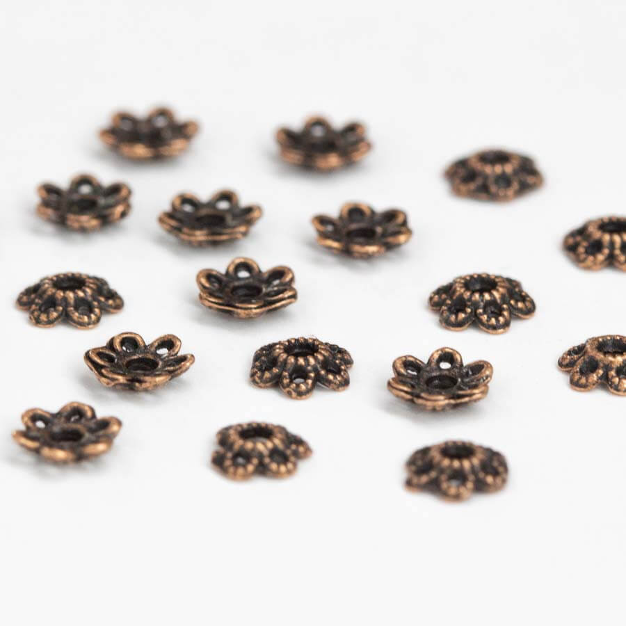 6mm Antiqued Copper Plated TIBETAN STYLE FLOWER BEAD CAPS