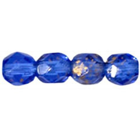 Czech Glass FIREPOLISH Beads 4mm GOLD MARBLED SAPPHIRE