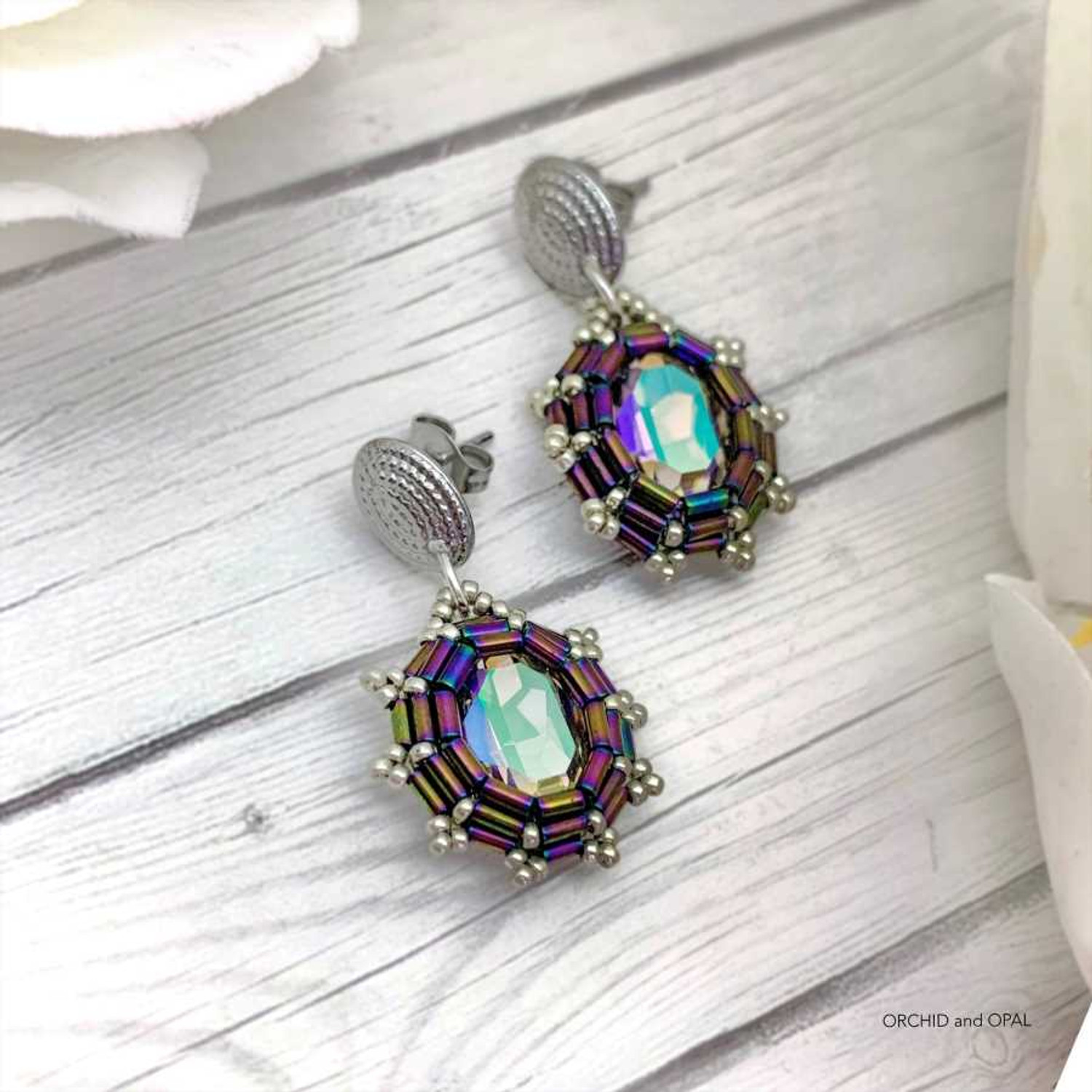 Concord Earrings with Bugle Bead Bezel | Eureka Crystal Beads