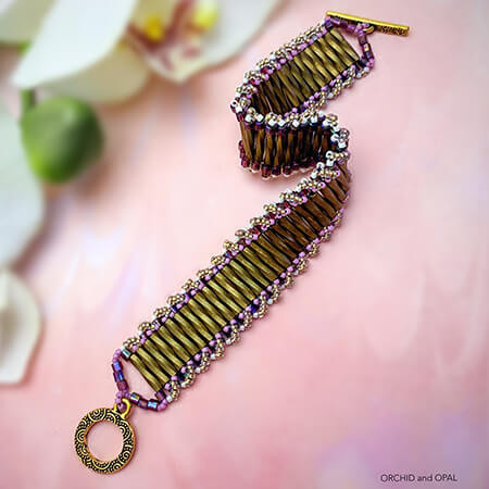 Beaded Bugle Beaded Buttaneere Adjustable Velcro Closure. 35” full length. 3.5” Bugle Beauty Bracelet DIY Beading Tutorial | Eureka Crystal  main image 2