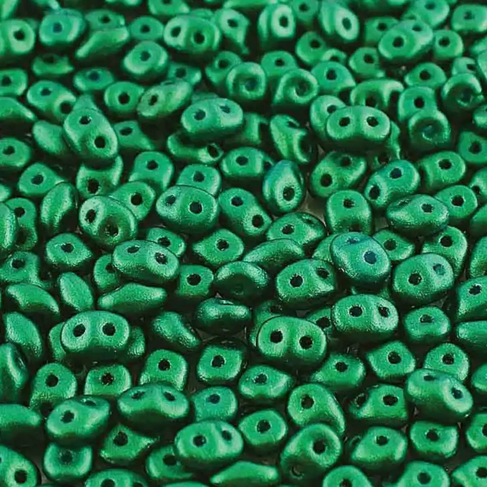 SuperDuo Beads GOLD SHINE DARK GREEN Czech Glass