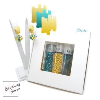 Tiny Diamond Dangle Earrings ETUDE TEAL GOLD Seed Beads Set