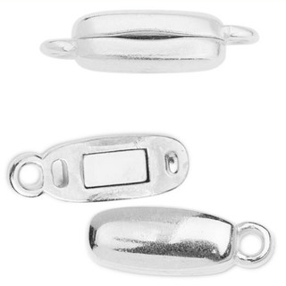 MAGNETIC RECTANGULAR CLASP w/ 2 rings 16x5mm Silver Plated
