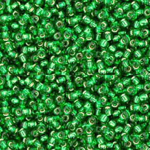 SIZE-11 #27B GREEN GRASS SILVER LINED Toho BEADS