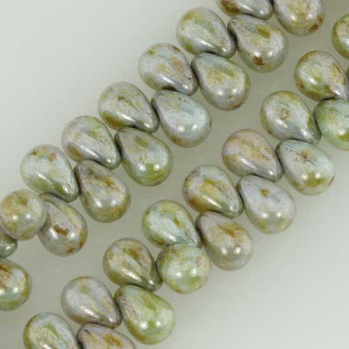 Drop Beads Czech Glass GREEN OPAQUE ULTRA LUSTER 6x4mm