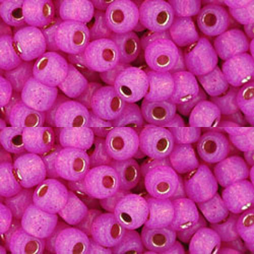 SIZE-6 #2107 MILKY HOT PINK SILVER LINED Toho Round Seed Beads