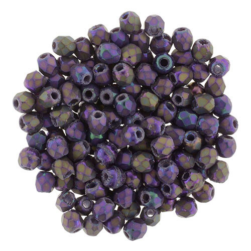 2mm Firepolish Round IRIS PURPLE MATTE Czech Glass Beads