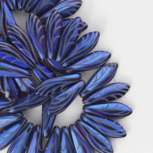 Dagger BLUE OPAL LASER ETCHED WING Czech Glass Beads