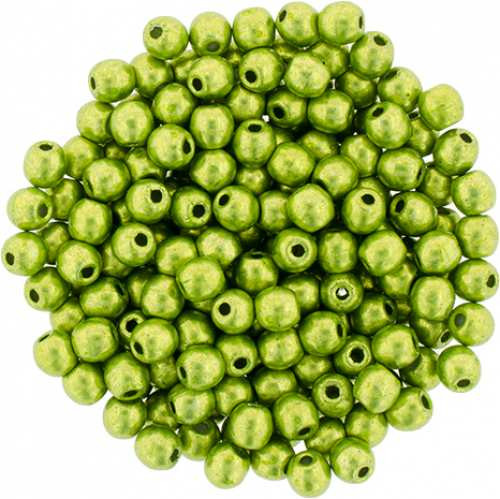 3mm Round Druk Beads LIME PUNCH SATURATED METALLIC