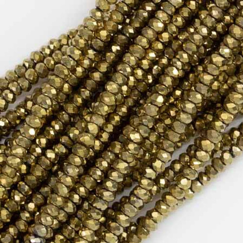 3x2mm LT. GOLD METALLIC Chinese Crystal Rondelle Beads