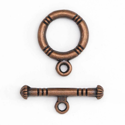 12mm Antique Copper ROUND STRIPE CARVED TOGGLE CLASP