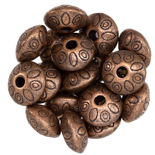 9mm Antiqued Copper Plated TIBETAN STYLE RONDELLE  BEADS