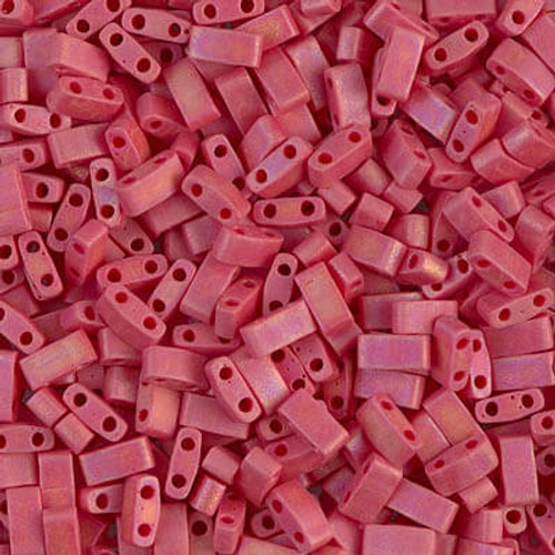 Half Tila #408FR MATTE OP. RED AB 5x2.3x1.9mm 2-Hole Miyuki Seed Beads