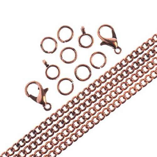 3mm ANTIQUED COPPER Plated Curb Chain, Clasps & Jump Rings Set