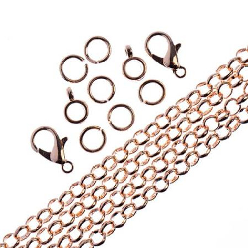 4mm ROSE GOLD Plated Rolo Cable Chain, Clasps & Jump Rings Set