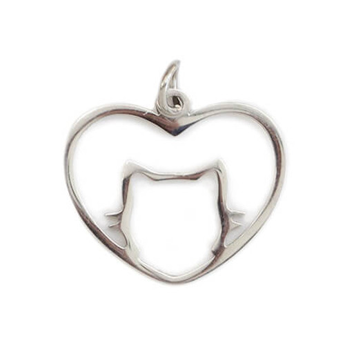 17x20mm Stainless Steel HEART WITH CAT SHAPE CHARM