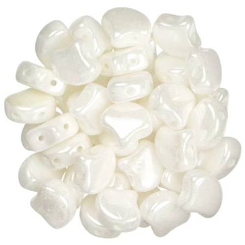 Ginkgo Beads 2-Hole Czech Glass Leaf Beads LUSTER OPAQUE WHITE
