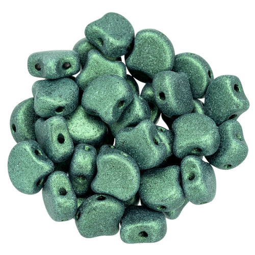 2-Hole GINKGO LEAF Czech Glass Beads  Metallic Suede - Lt Green