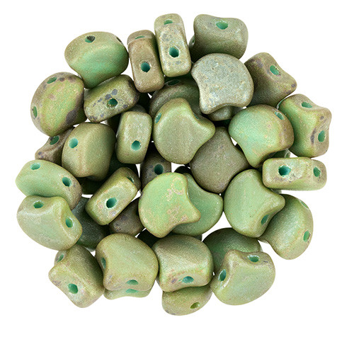 2-Hole GINKGO LEAF Czech Glass Beads  Matte - Blue Turquoise - Rembrandt