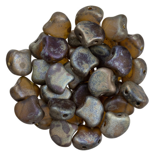 2-Hole GINKGO LEAF Czech Glass Beads  Matte - Smoky Topaz - Rembrandt