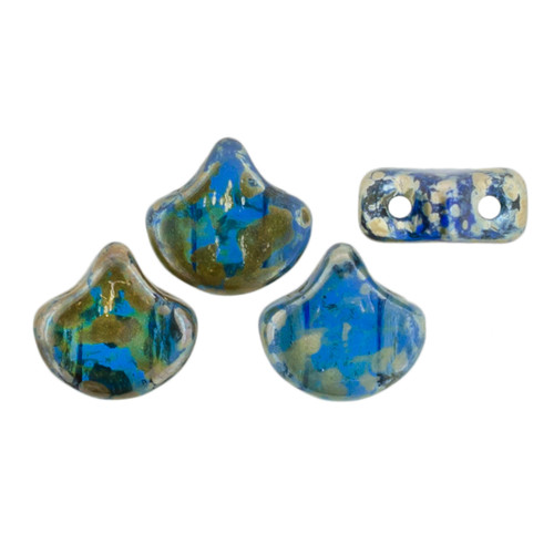2-Hole GINKGO LEAF Czech Glass Beads Sapphire - Rembrandt