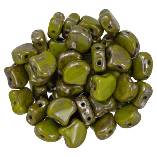 2-Hole GINKGO LEAF Czech Glass Beads  Opaque Olivine - Rembrandt