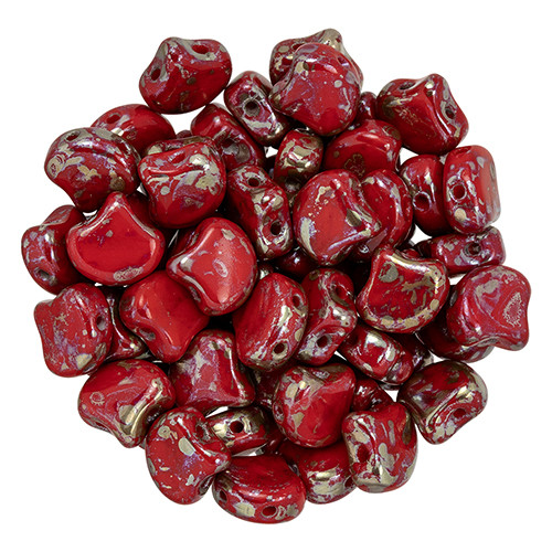 2-Hole GINKGO LEAF Czech Glass Beads  Opaque Red - Rembrandt