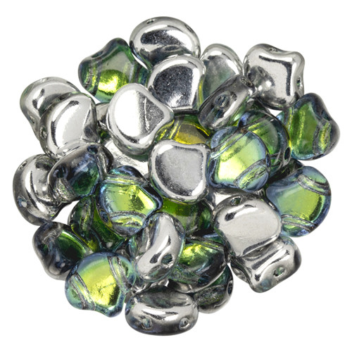 2-Hole GINKGO LEAF Czech Glass Beads  Backlit - Uranium