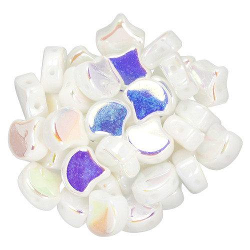 2-Hole GINKGO LEAF Czech Glass Beads  Opaque White - Double Sided AB